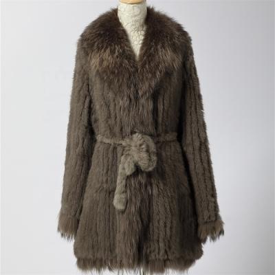 China New Product Plus Size Casual Plus Size Winter Coat Women Real Rabbit Fur Knitted Vest With Raccoon Fur Collar Fur Coat for sale