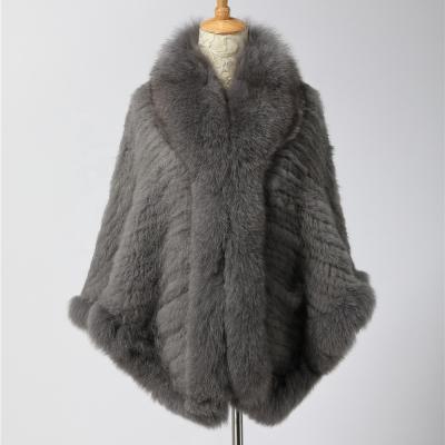 China Autumn Winter Raccoon Fur Collar Loose Warm Shawl Plus Size Rabbit Fur Knitted Cape Coat Women for sale