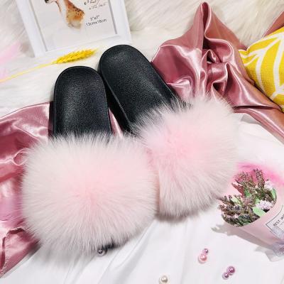 China 2021 Hot Selling Anti-slippery Ladies Fur Slides Fashion Raccoon Fur Slides Women's Fuzzy Fur Slippers Shoes For for sale