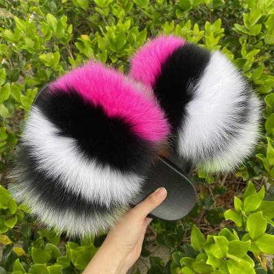 China New Fashion Trend Summer Lady's Flat Sandals Full Cover Real Size Fur Slides Fox Raccoon Fur Slippers Fashionable For Women for sale