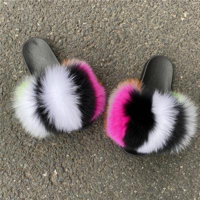 China Free Shipping Big Fox Fur Fuzzy Fur Slides Fluffy Women's Sandals Fashion Trend Summer Sandals Slippers for sale