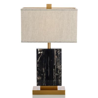 China Modern Modern Black Marble and Metal Table Lamp with Fabric Shade Hotel Table Light Table Lamp for sale