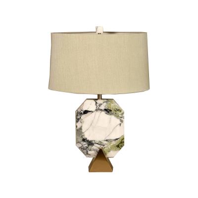 China Asian Modern Decorative Marble and Metal Living Room Bedroom Hotel Table Lamp With Fabric Shade Table Lamp Light for sale