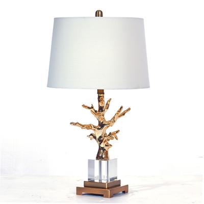 China Modern Modern Polyresin Fabric And Crystal Tree Table Lamp With Shade Hotel Table Lamp Table Light for sale