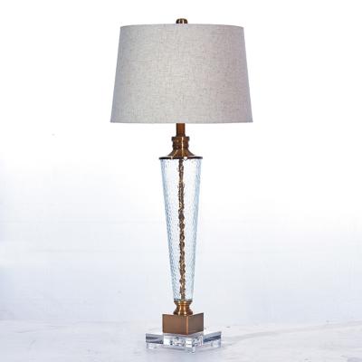 China Modern American style Glass Table Lamp with fabric shade for living room bedroom and hotel decoration table leak table light for sale