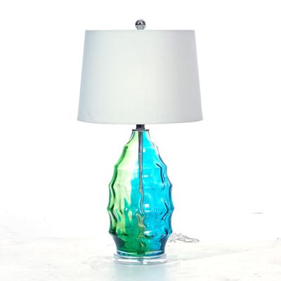 China Modern Mediterranean Sea Glass Table Lamp with Fabric Shade for Living Room Bedroom and Hotel Table Light Decorative Table Lamp for sale