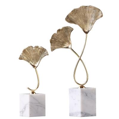 China Modern Copper and Marble Leaf Gingko Modern Home Decor for Living Room Bedroom and Hotel Decoration for sale