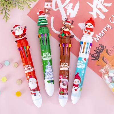 China Christmas Ten Color Bullet Ballpoint Pen Cartoon Press Journal Ball Pen for sale