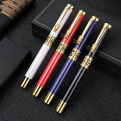 China Chinese Style Metal Business Stationery Set Hollow Out Dragon Head Roller Ball Pen for sale