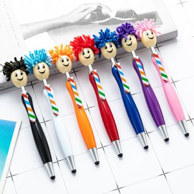 Chine Cute dessin animé stylo à billes en plastique poupée tête écran tactile stylo à billes cadeau pour enfants à vendre