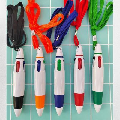 China Four Color 0.7mm ballpoint pen Convenient Handbook Pen With Hanging Rope for sale