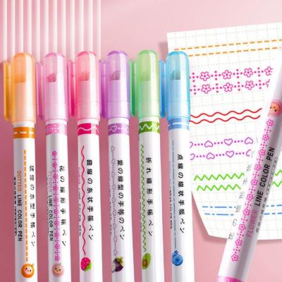 China Colorful Pattern Shape Linear Curve Highlighter Pens For Handbook Journals Notes for sale