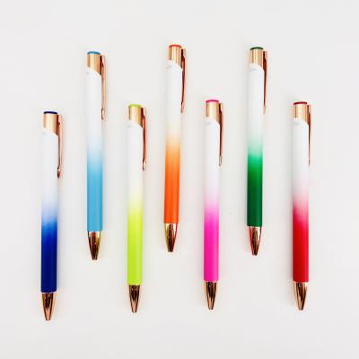 China Creative Gradient Aluminum Ballpoint Pen Colorful Spray Painting 0.35mm Writing Pen for sale