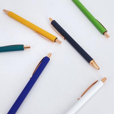 China Press Type Business Office Pen Metal Ballpoint Pen With Spray Adhesive Process for sale