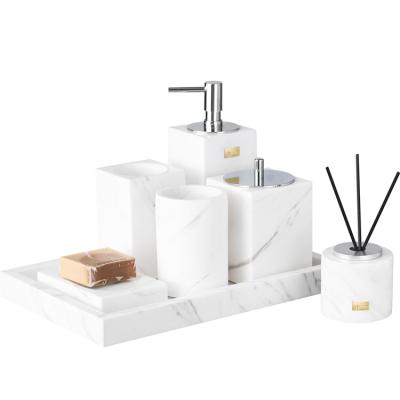 China Factory Made Viable Wholesale Marble Sets Accessories Luxury Hard Texture Scene Wild Seven-Piece Bathroom Set for sale