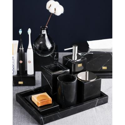 China Sustainable Factory Hot Sale Luxury Marble Accessories Fine Polished Easy To Clean Black Six-Piece Bathroom Set for sale