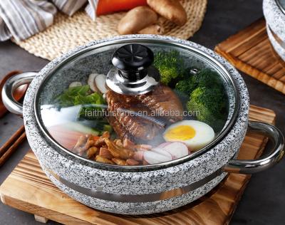 China Sustainable Factory Granite Stone Pot Set Cookware Soup Pots Stone Flat Bowl With Lid for sale