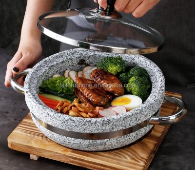 China Sustainable Wholesale Granite Stone Cooking Pots Cookware Set With Lid Granite Stone Flat Pot Stone Bowl Set for sale