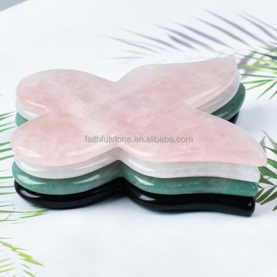 China Globe Sale Hot Scraping Massage Rose Guasha Board Stone Rose Quartz Butterfly Crystal Healing Gua Sha Stone for sale