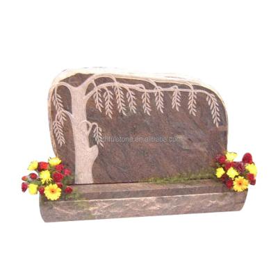 China Durable Black Stone Granite Flower Design Granite Headstone Modern Single Headstone For Grave Grave Yard for sale