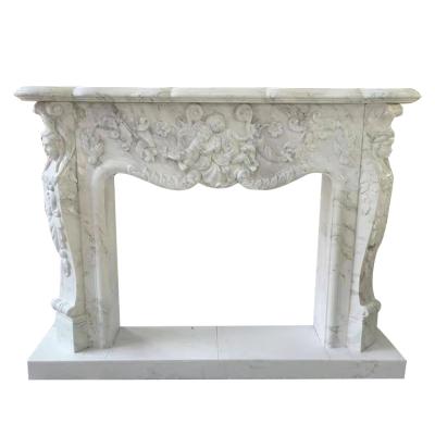 China Large and luxurious home decoration appearance indoor carved marble fireplace fashionable quality guaranteed for sale