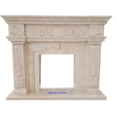 China Fashionable Appearance Manufacturers Selling White Beige Marble Granite Fireplace Surround With Flower Decoration for sale