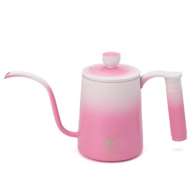 China WITH LID Stainless Steel Kettle Drip Pour Espresso Brew White+Pink Gooseneck Pot Coffee 700ml Kettle for sale