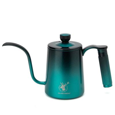 China WITH LID stainless steel kettle drip pour espresso brew 700ml black+green coffee pot gooseneck kettle for sale