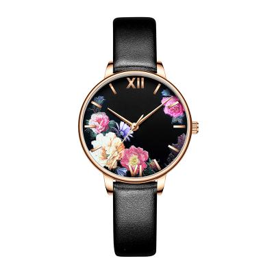 China Hot Selling Water Resistant Flower Printed Dial Lady Hand Women Elegant Custom Wristwatch Quartz Watches for sale