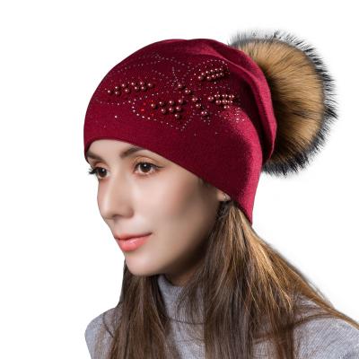 China COMMON Winter Adult Knit Hats Knitted Pom Pom Hat Women Beanie Solid Color Pom Knitting Hat Beanie for sale