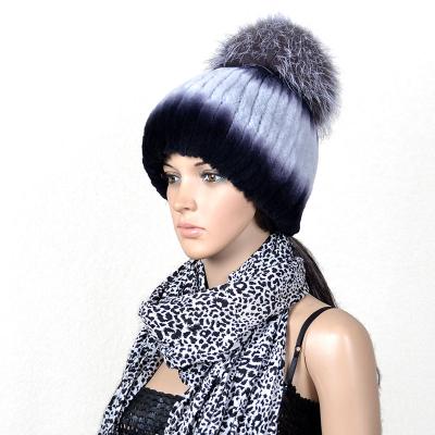 China COMMON Winter Warm Wholesale Fur Poms Hats Knitted New Design Ladies Real Fox Fur Pom Pom Hat for sale