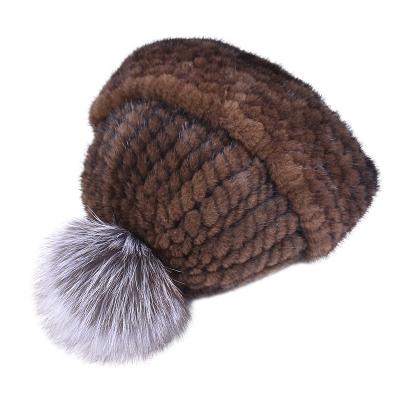 China New design fashion JOINT fur hat wholesale knitted hat with fur pompom hat ladies winter fur hat for sale