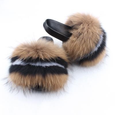 China Wholesale Fashion Trend Raccoon Fur Slippers High Quality Fur Slides Summer Fur Slides For Ladies for sale