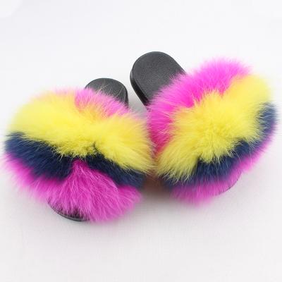 China Insulative 2020 Custom Made Baby Fox Fur Shoes Toddler Slippers Wholesale Fluffy Fur Slippers Kids Fur Slides for sale