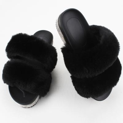 China Light Lady Fur Pieces For Thick Unique Fur Slides Faux Fur Faux Stone Slip On Slippers for sale