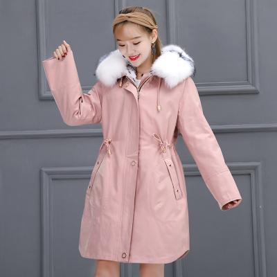 China High quality natur striped rabbit fur parka coat windproof and waterproof breathable fashion women fur parka for sale