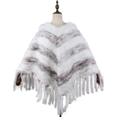 China Mink Fur Winter Women Party Fashion Mink Fur Shawl Wear Natural White Knitted Cape for sale