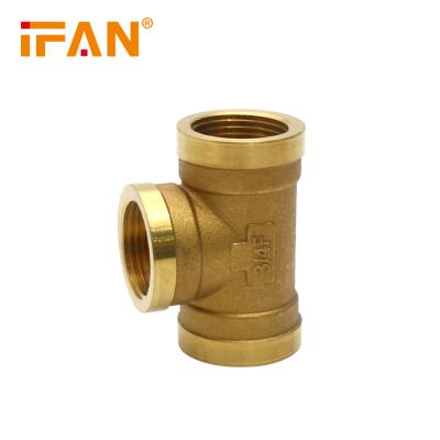 中国 IFAN Manufacture Yellow Equal Brass Female Tee Water Plumbing Adapter Copper Fitting Thread Pipe Fitting 販売のため