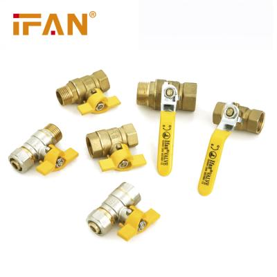 China IFAN 58-3 Brass Ball Valve Yellow Color 3/4 Inch Size PN25 Yellow Long Handle Male Thread Gas Valve Fitting For Gas Control for sale