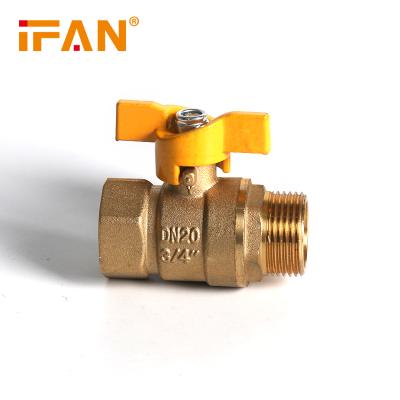 中国 IFAN 58-3 Brass Ball Valve Yellow Color 3/4 Inch Size PN25 Yellow Butterfly Handle Male Thread Gas Valve Fitting For Gas Control 販売のため