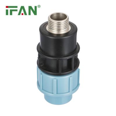 China IFAN Wholesale PP Compression Fittings Light Blue HDPE Male Socket With Brass For Farm Irrigation System Free Sample for sale