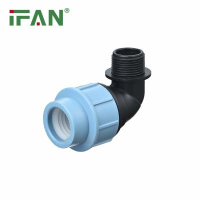 China IFAN ISO CE Elbow Pipe Fitting PP PE Compression Male Fitting 90 Degree Male Thread Elbow For Irrigation System for sale