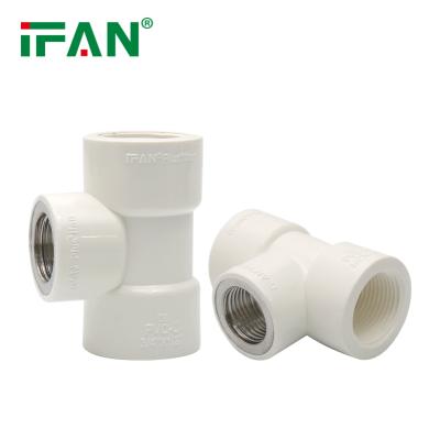 China IFAN PVC Thread Fittings Plumbing Material White Female Tee Stainless Steel Plastic Piping PVC Pipe Fittings for sale