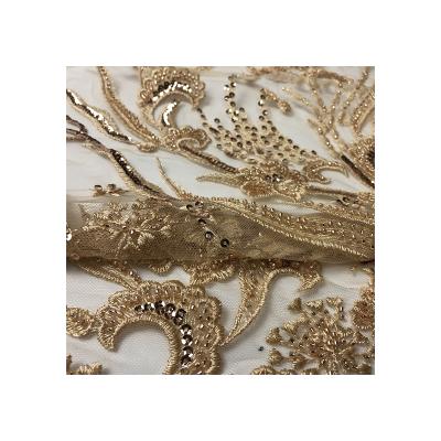 China Who respects the environment; new sustainable fashion embroidered tulle fabric beaded lace fabric for women dress for sale