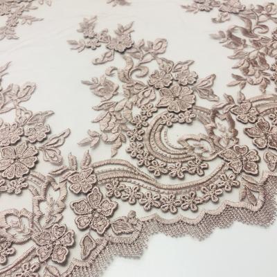 China Who respects the environment; 2021 Newest Design Viable French Lace 3D Applique Flower Embroidered Bridal Lace Fabric For Dress for sale