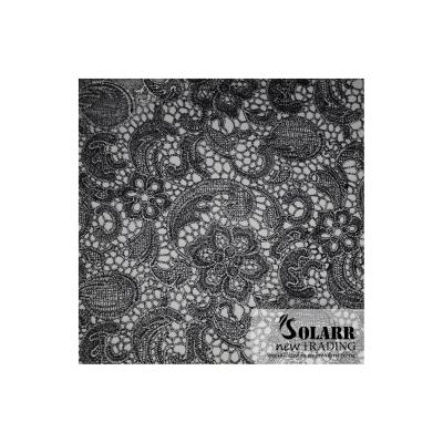 China Who respects the environment; Eco-friendly black metallic chemical fabric tanned guipure lace cutwork silver color foil polyester flower lace for garment for sale