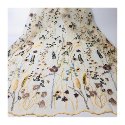 China Who respects the environment; SolarrTextile Aquatic Plant Colorful Floral Embroidery Tulle Fabric Soft Selling Best Viable Soft Net For Dress for sale