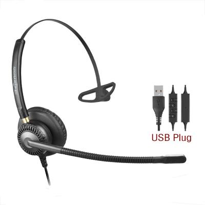 China Best Selling USB Call Center Headset Comfortable Wearing Cable Noise Canceling Single Ear Earpiece With Mic And Volume Control For Business for sale