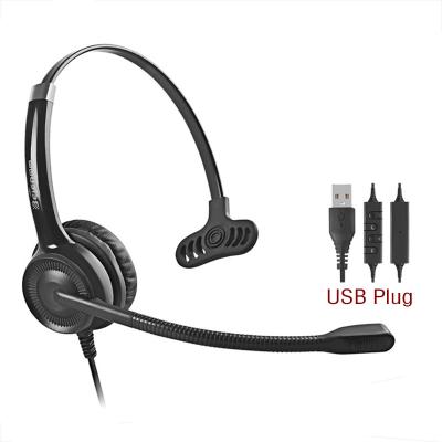 China Wholesale Comfortable Wearing Wired USB Office Headset Single Side Noise Canceling Earphone with Microphone and Volume Control for Call Center for sale