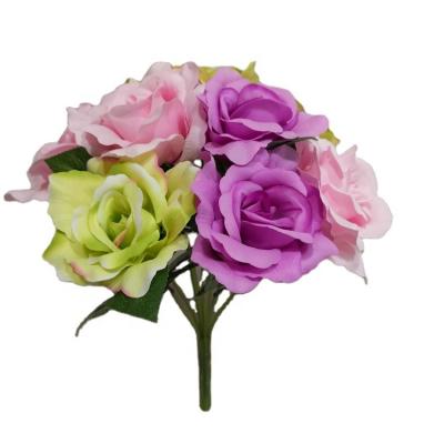 China Artificial Bush x7 Mix-color Silk Flower Home Decotation Rose Bush for sale